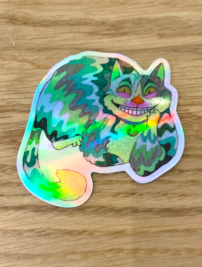 Cheshire Cat Holographic Sticker   -  Waterproof Vinyl