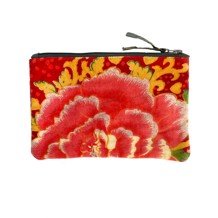 Napoli Velvet Pouch - Peonies Red
