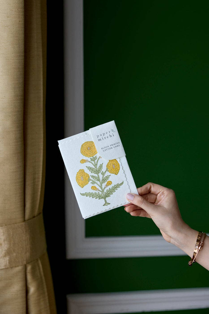 Block Printed Greeting Card - Genda Saffron