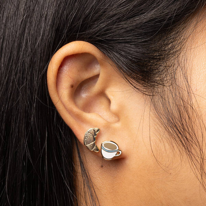 Croissant & Coffee Earrings | Mismatched Gold Studs