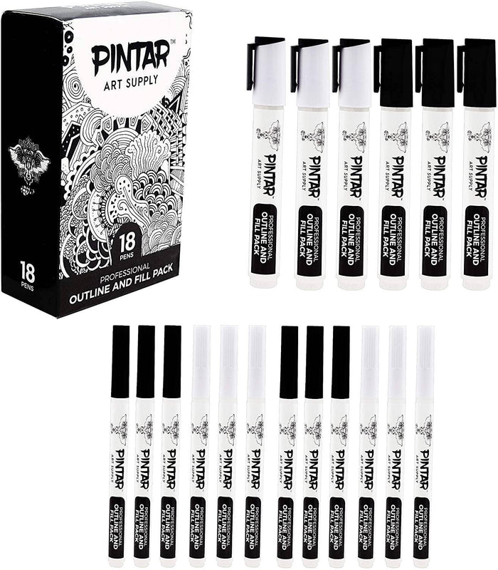 PINTAR Art Supply Professional Outline & Fill Paint Marker - 0.7mm - 1mm - 5mm Tips - Smooth-Flowing Japanese Ink