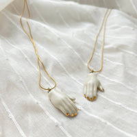 Ceramic White and Gold Hand Pendant Necklace
