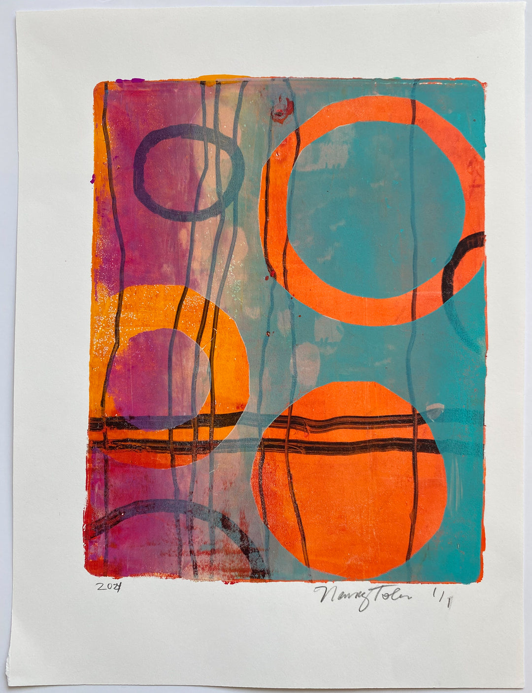 1/1 Gelli Plate Prints — Original Artwork by Nancy Tobin - Signed