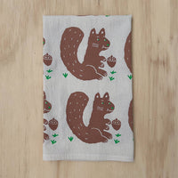 Squirrel and nut tea towel