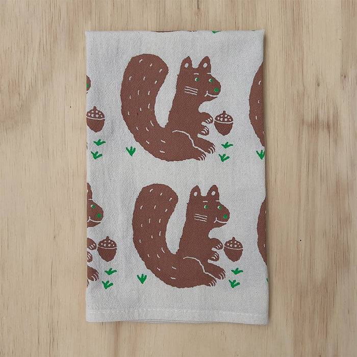Squirrel and nut tea towel