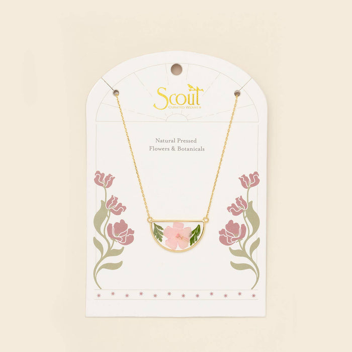 Pressed Flower Necklace - Pink Cherry Blossom/Gold