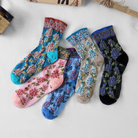 Rufia - Embossed Floral Pattern Women's Socks: Black / One Size