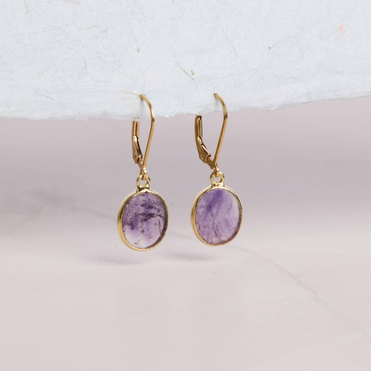 February Birthstone Amethyst Gold Oval Gemstone Earrings / Soul & Little Rose