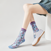 Rufia - Embossed Floral Pattern Women's Socks: Black / One Size