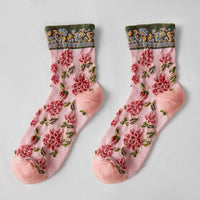 Rufia - Embossed Floral Pattern Women's Socks: Black / One Size
