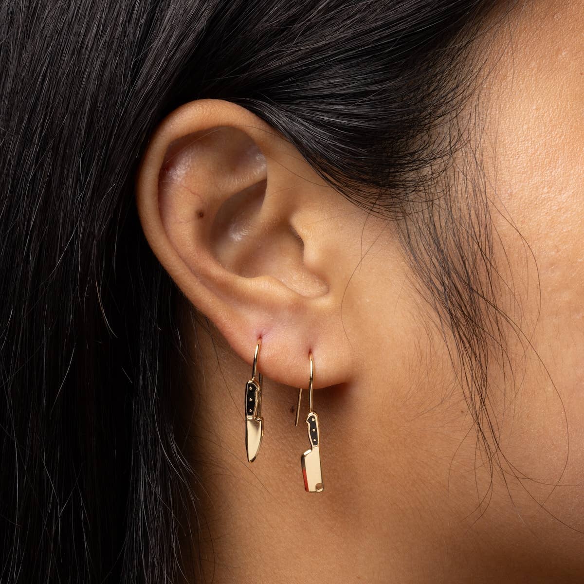 Knife & Cleaver Gold Drop Earrings | Foodie & Chef Gift