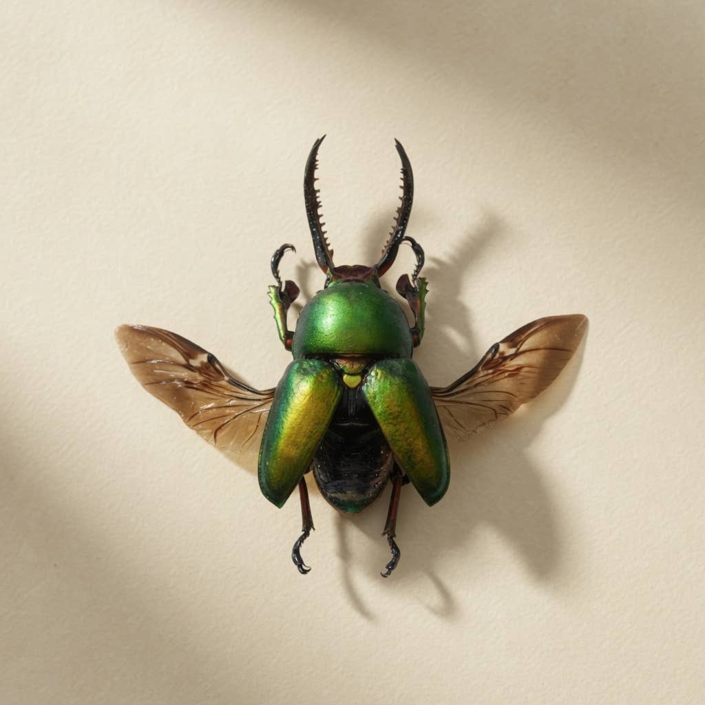 Green Stag Beetle Wing Spread Shadow Box (7x7) Real