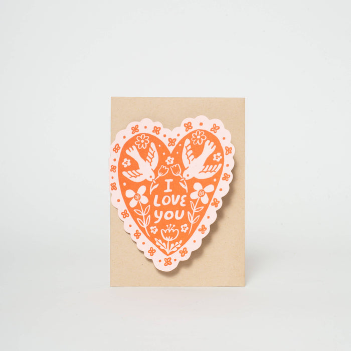 Love Birds Heart Letterpress Greeting Card by Phoebe Wahl