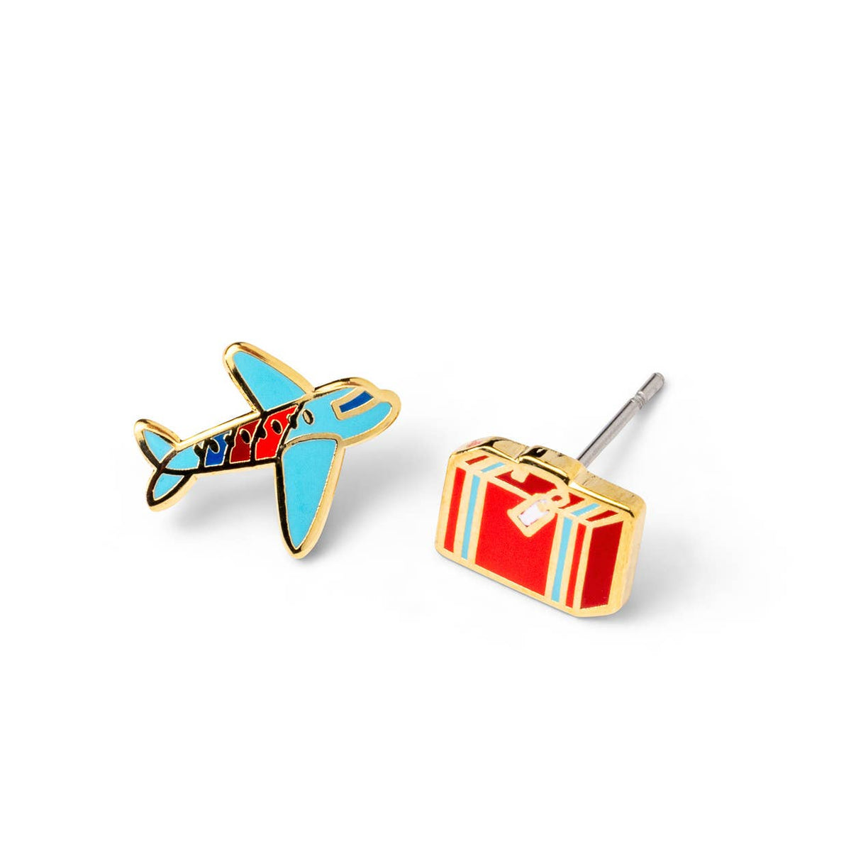 Airplane & Suitcase Earrings | Travel Mismatched Gold Studs