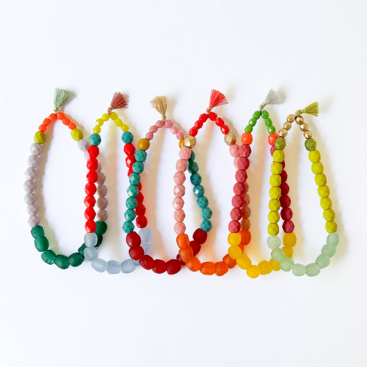 Multicolor Recycled African Glass And Mixed Bead Bracelet