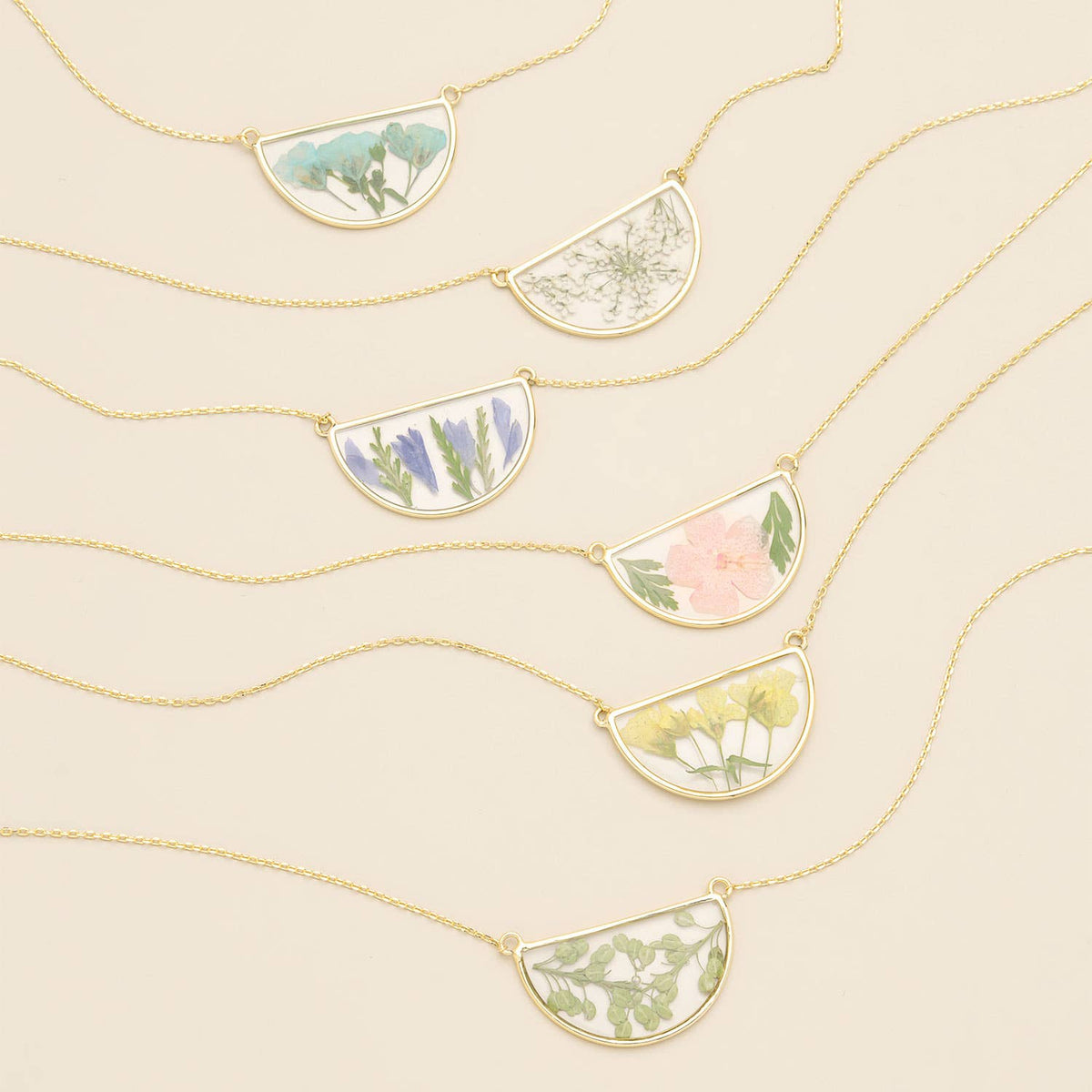Pressed Flower Necklace - Pink Cherry Blossom/Gold
