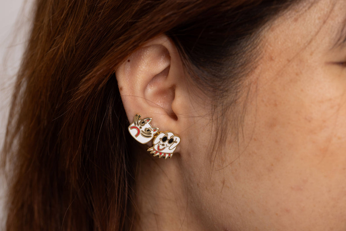 Kristina Micotti Cat & Dog Earrings | Mismatched Gold Studs