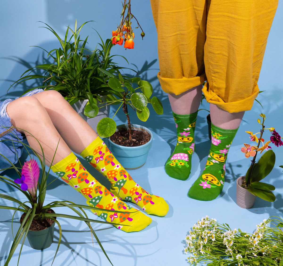 Mushroom Butterfly Crew Socks | Retro 70s Gift | Small