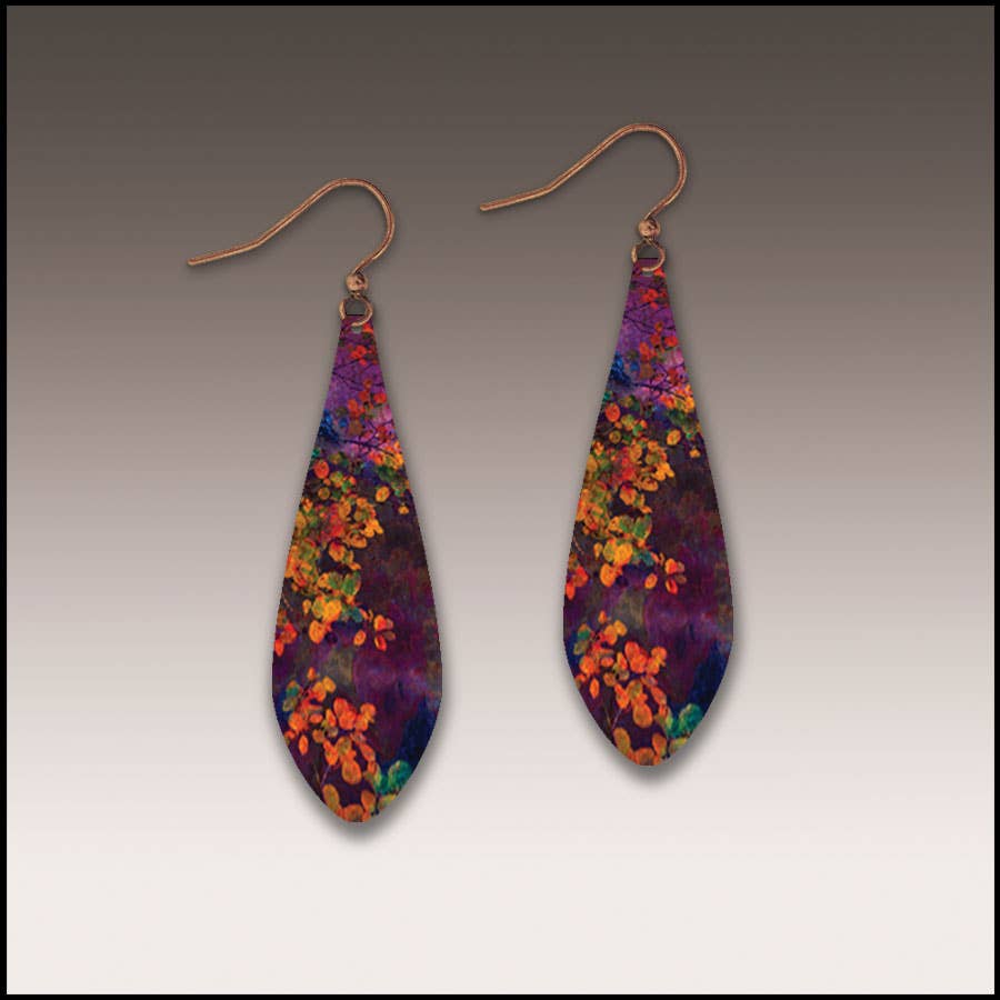 Purple Foliage Nature Long Drop Handmade Earrings