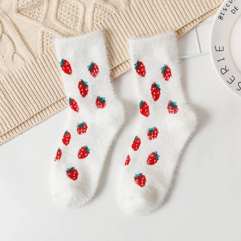 Warm Fuzzy Socks - Cute Fruit Motifs - Soft Chinlon