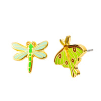 Luna Moth & Dragonfly Earrings | Mismatched Gold Studs