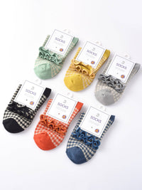 Rufia - Colorful Check Pattern Lace Socks: Orange / One Size