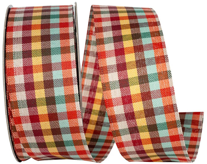 Tonal Twill Plaid Wired Edge, Multi, 2-1/2 In