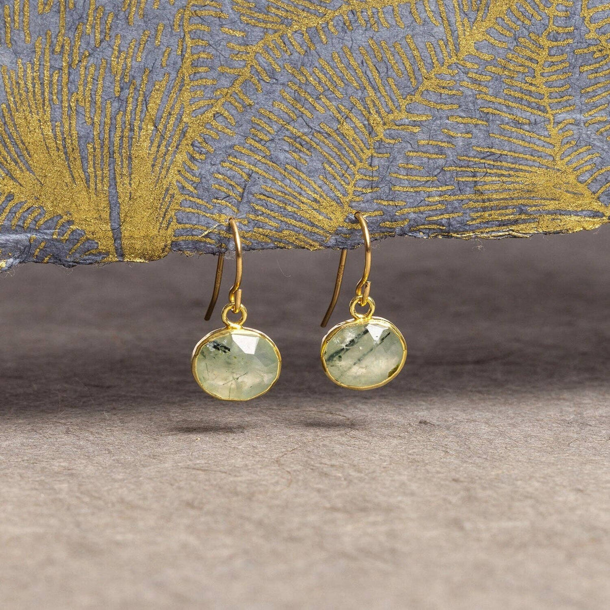 Prehnite Gold Oval Earrings