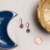February Birthstone Amethyst Gold Oval Gemstone Earrings / Soul & Little Rose