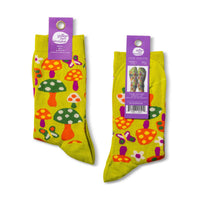 Mushroom Butterfly Crew Socks | Retro 70s Gift | Small