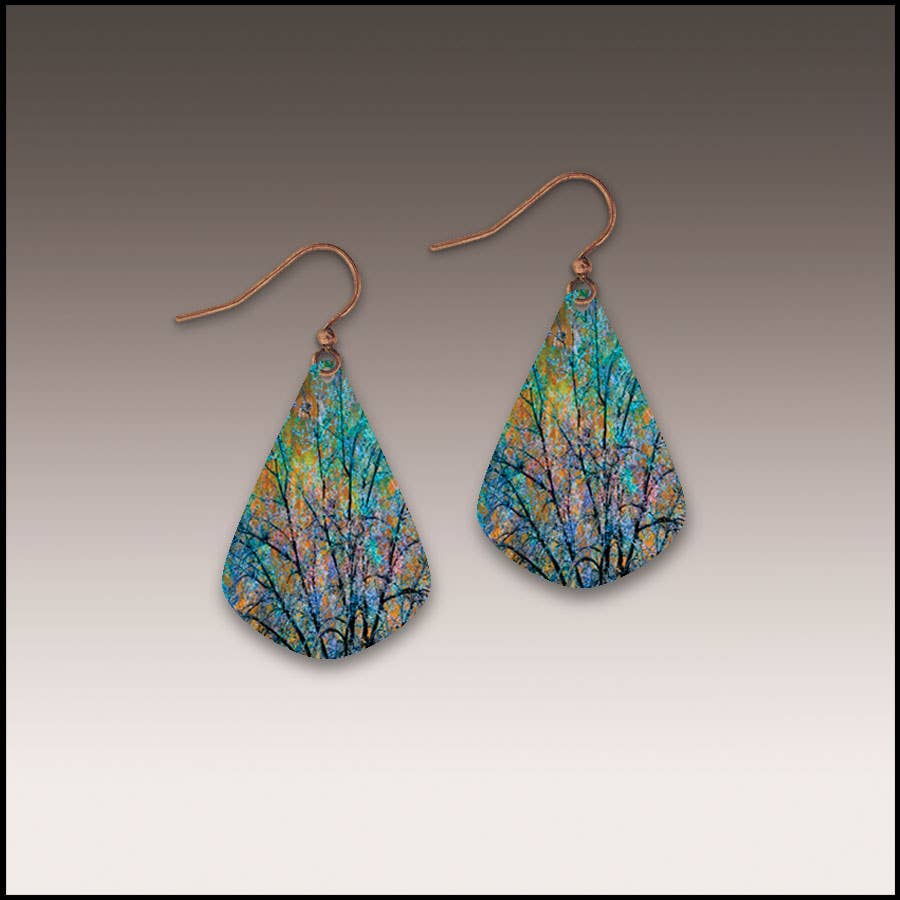 Blue Branches Artistic Short Drop Earrings