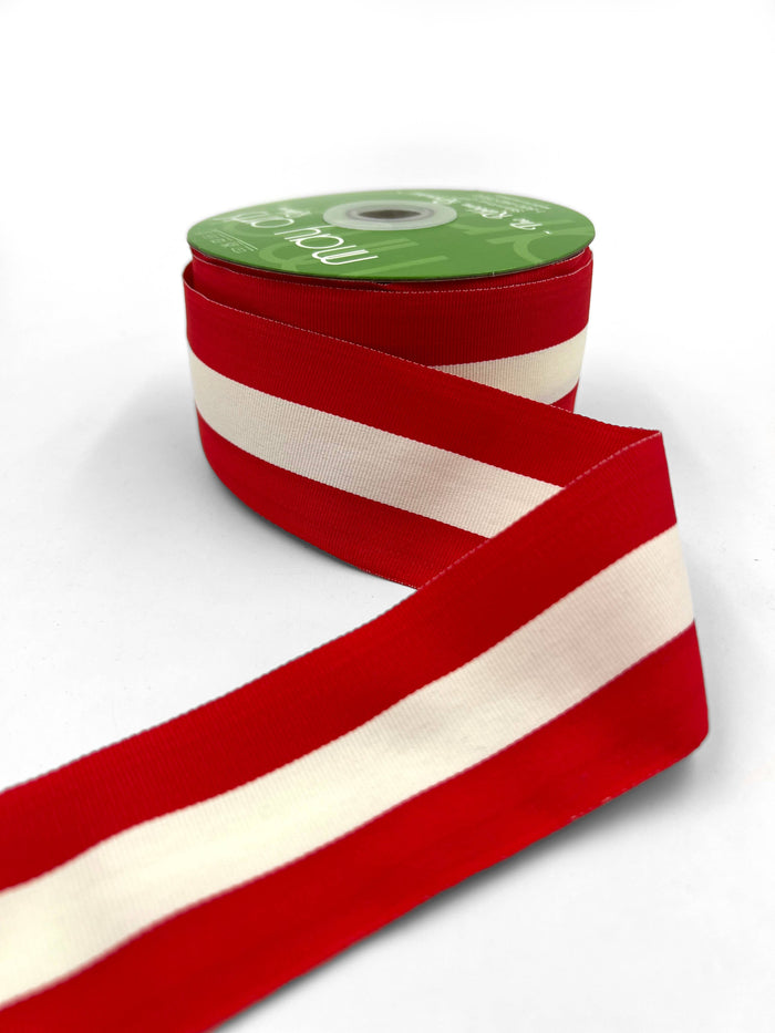 2" Red & Ivory Woven Modern Stripe Grosgrain Ribbon