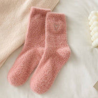 Pink Heart Fluffy Socks Women Winter Warm & Cozy