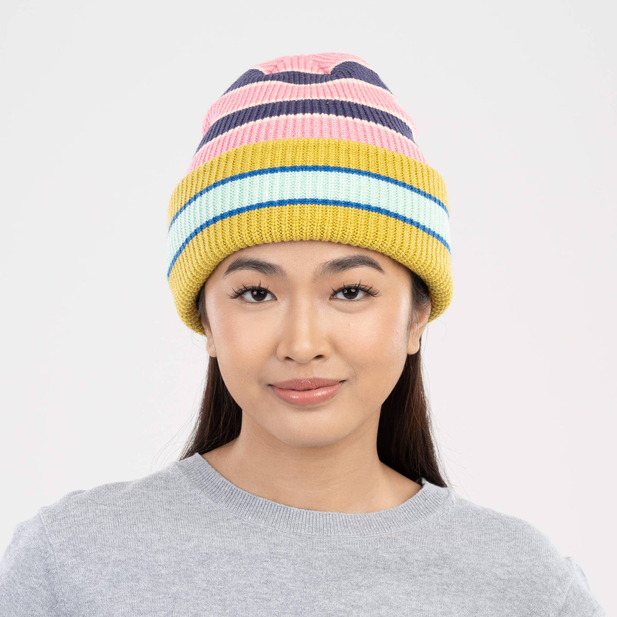 Zipper Stripe Plush Beanie