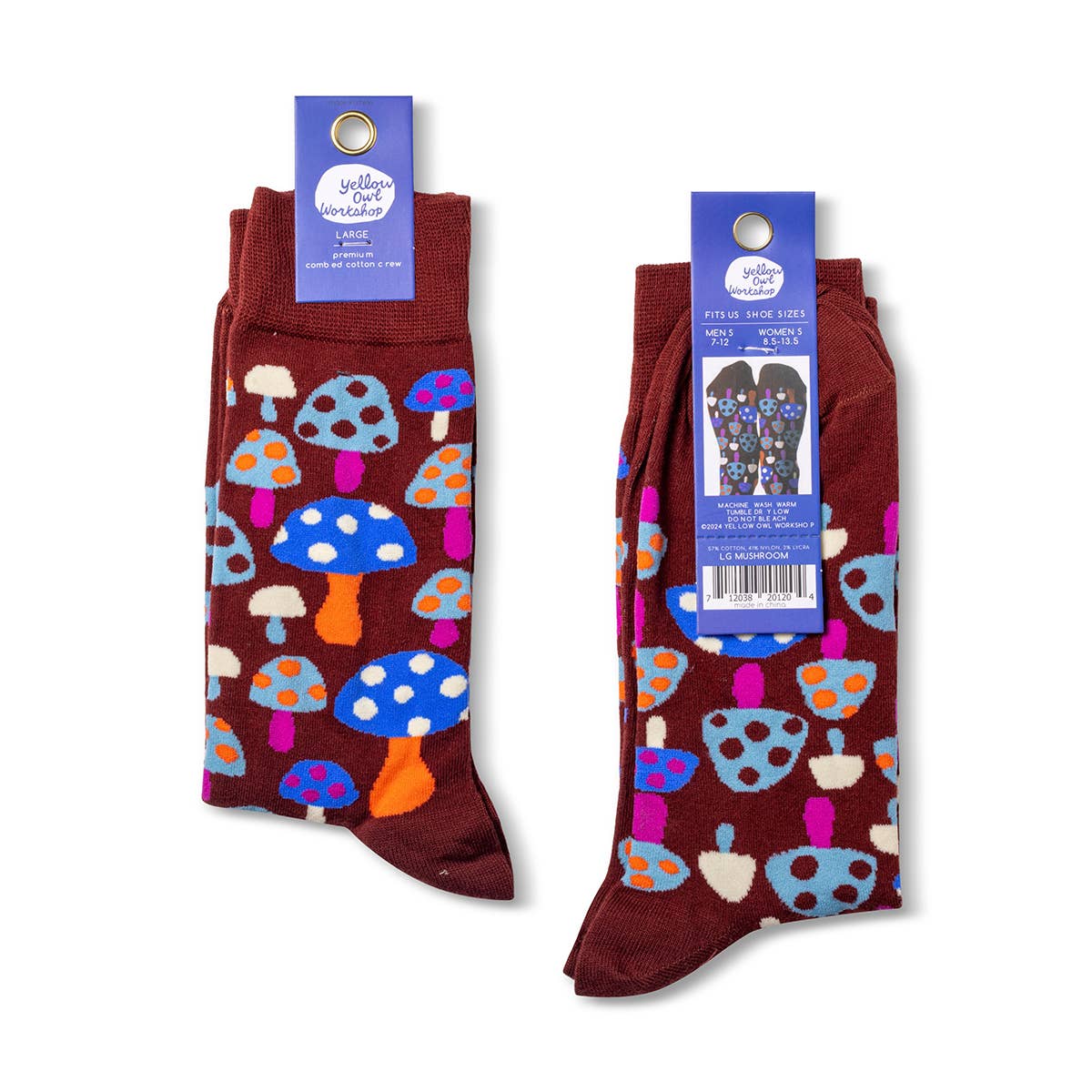 Mushroom Crew Socks | Psychedelic Mushroom Gift | Large