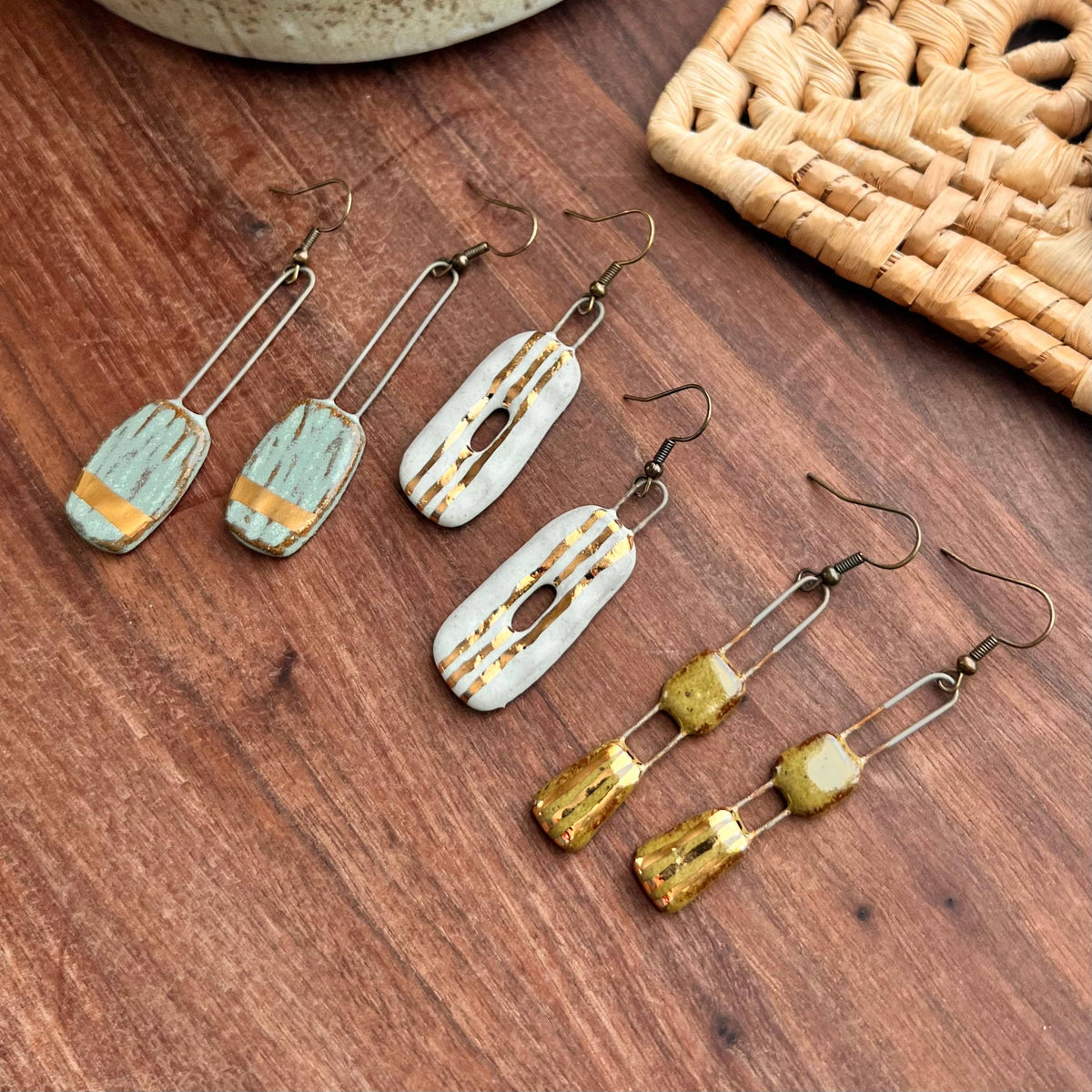 Speckled Olive Two Piece Gold Lined Earrings