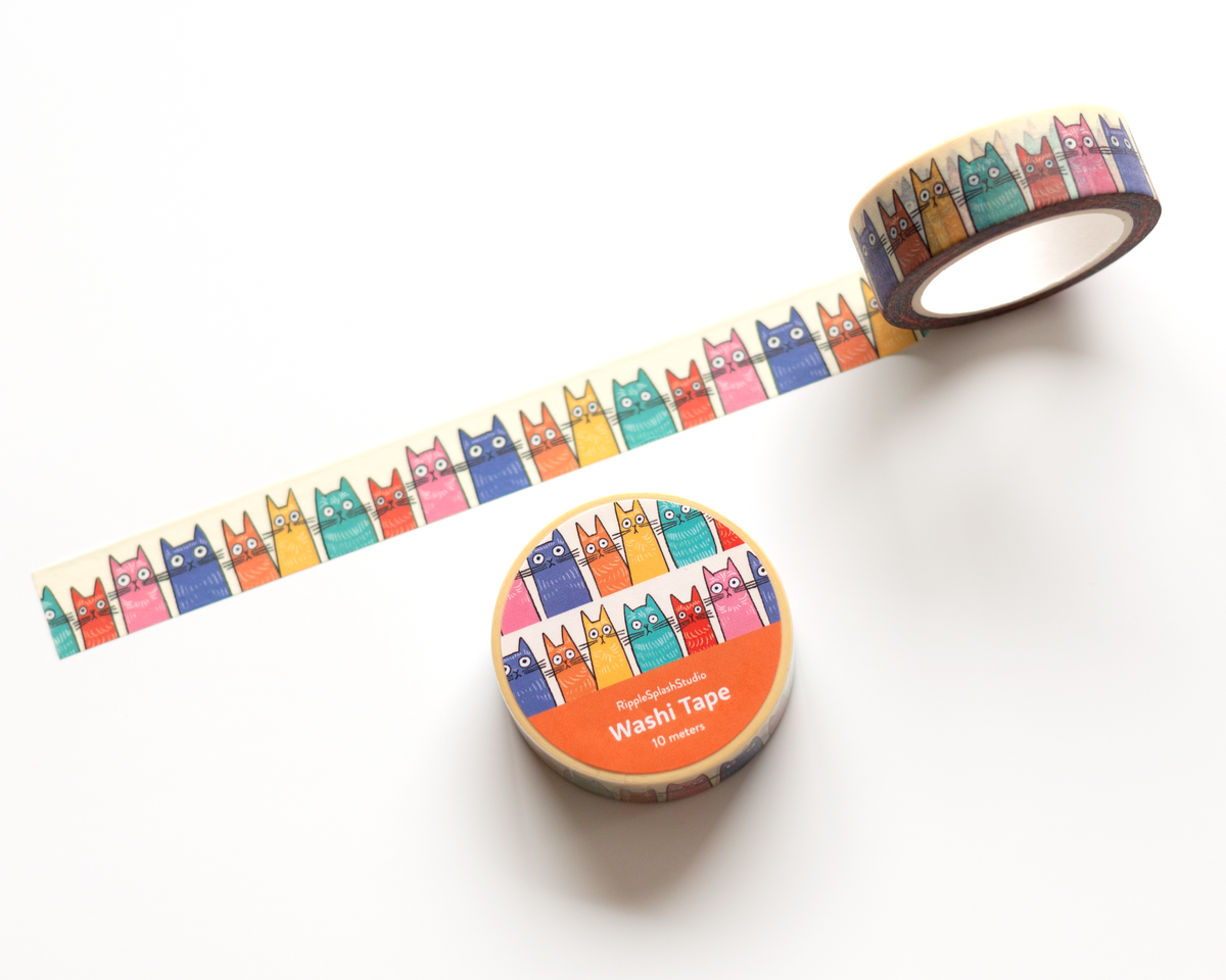 Whimsical Colorful Cats Washi Tape