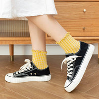 Rufia - Colorful Check Pattern Lace Socks: Orange / One Size