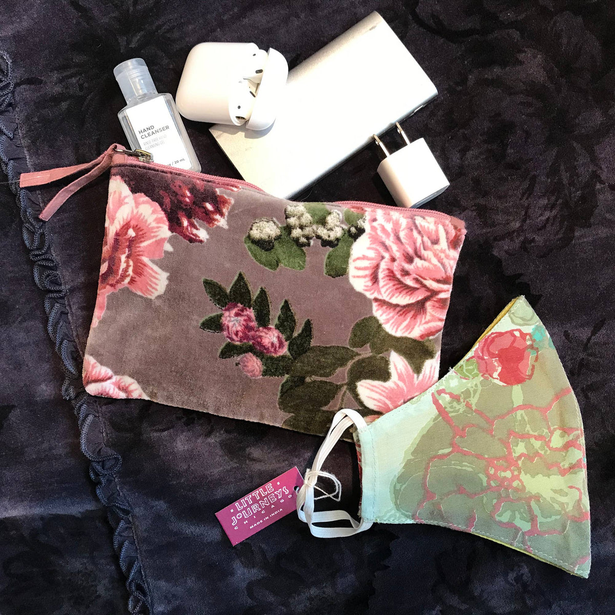 Napoli Velvet Pouch - Peonies Red