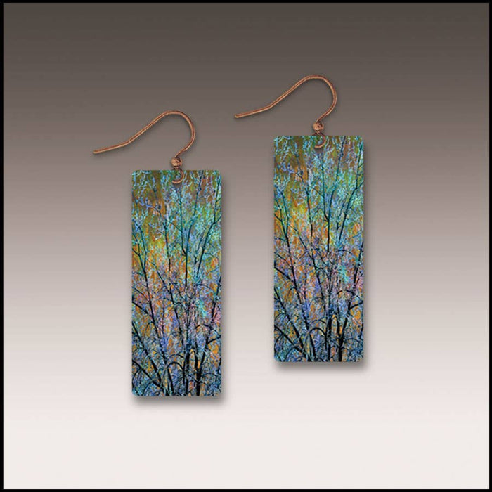 Blue Branches Artistic Rectangle Earrings