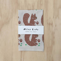 Squirrel and nut tea towel