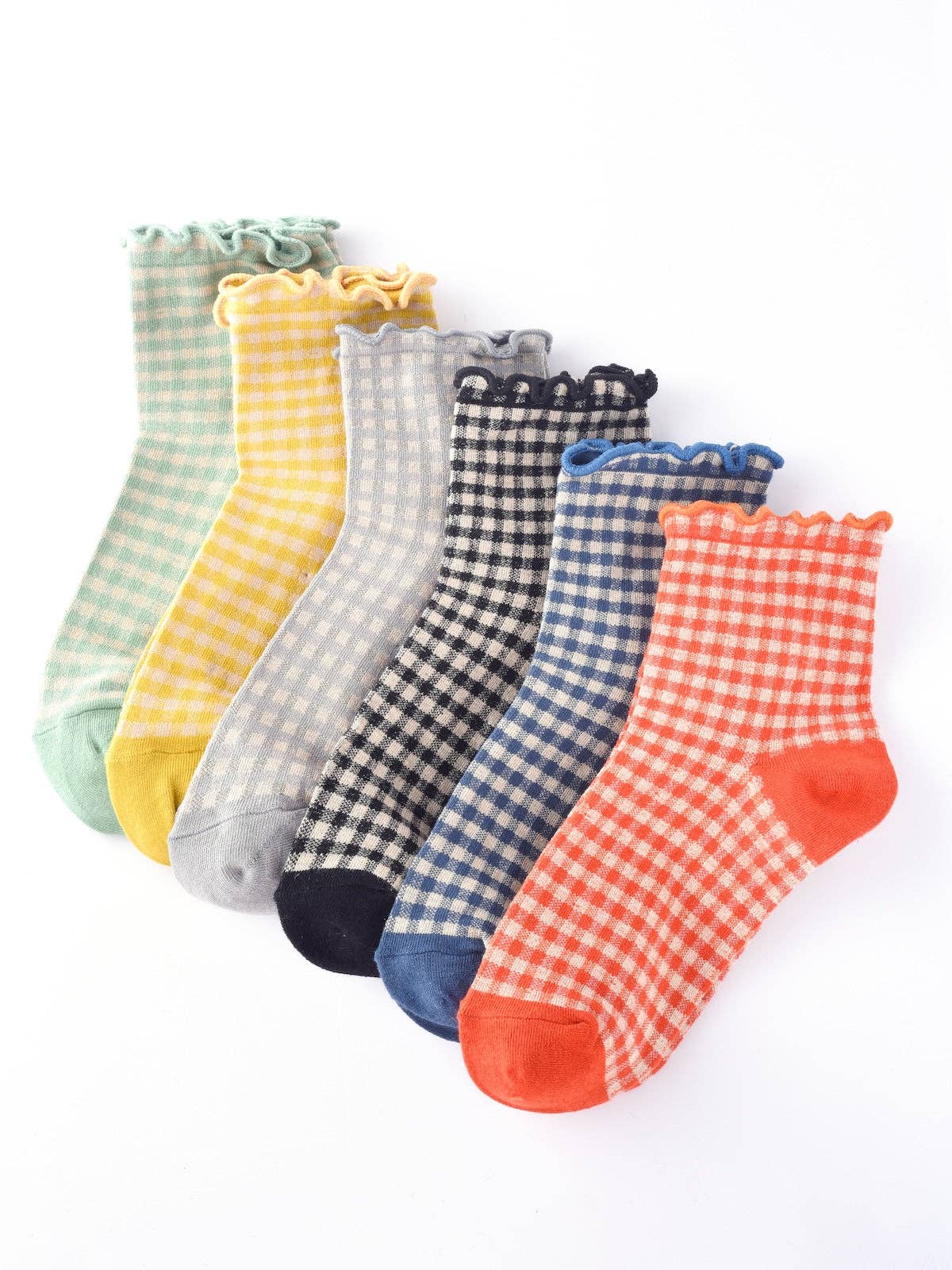 Rufia - Colorful Check Pattern Lace Socks: Orange / One Size