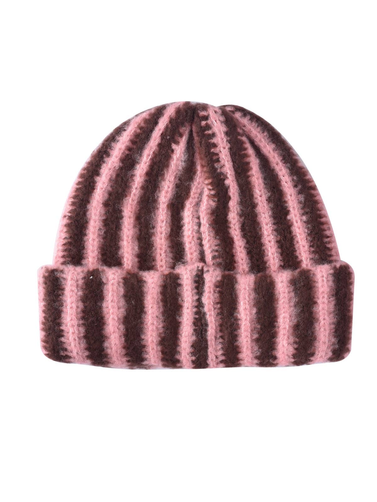 Haila - Color-block Striped Cuffed Knitted Beanie - Warm & Stylish