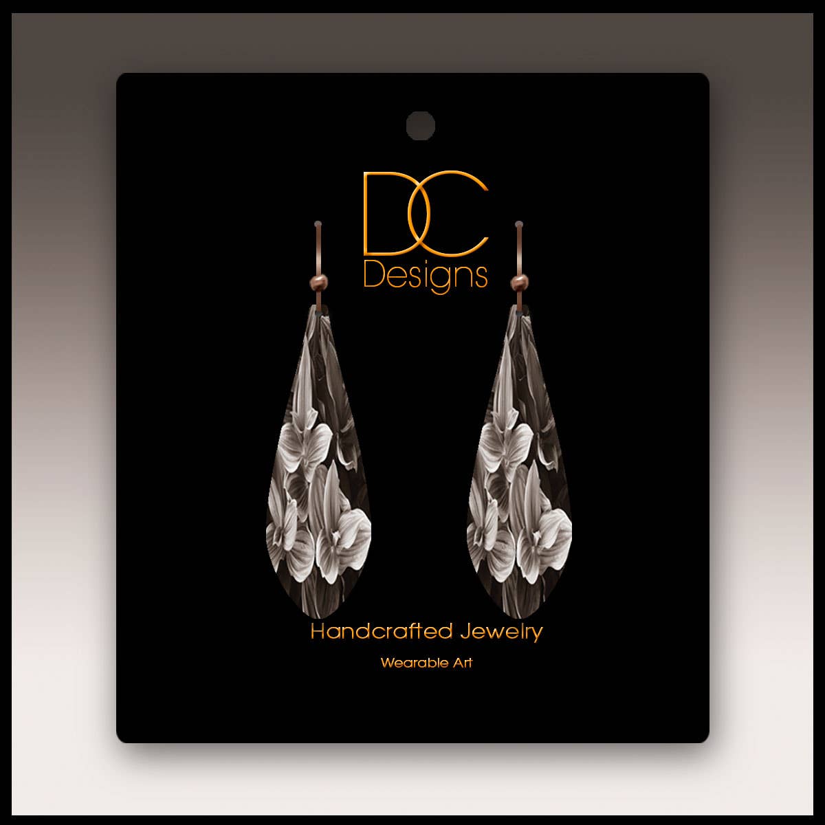 Black and White Floral Long Drop Handmade Earrings