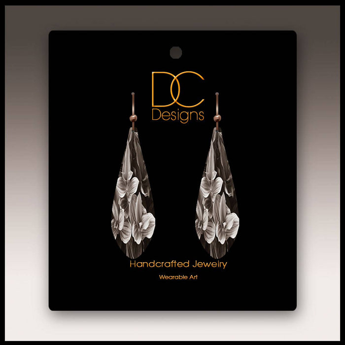 Black and White Floral Long Drop Handmade Earrings