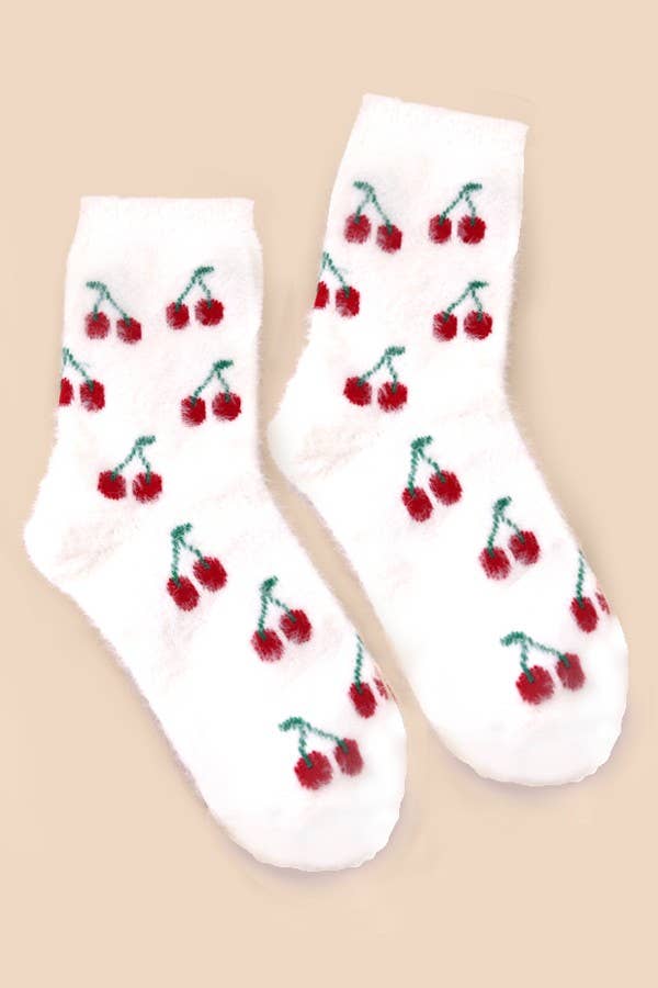 Warm Fuzzy Socks - Cute Fruit Motifs - Soft Chinlon