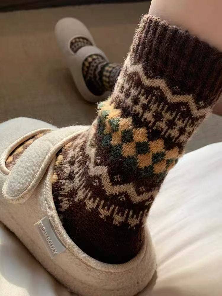 Rufia - Nordic Patchwork Knit Crew Socks