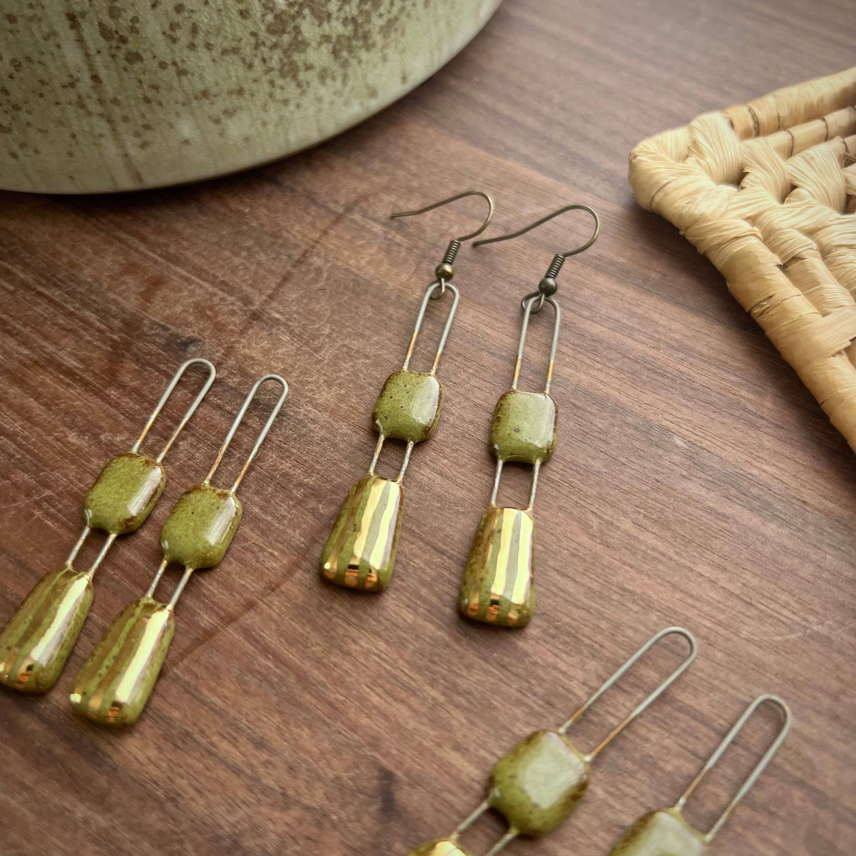 Speckled Olive Two Piece Gold Lined Earrings