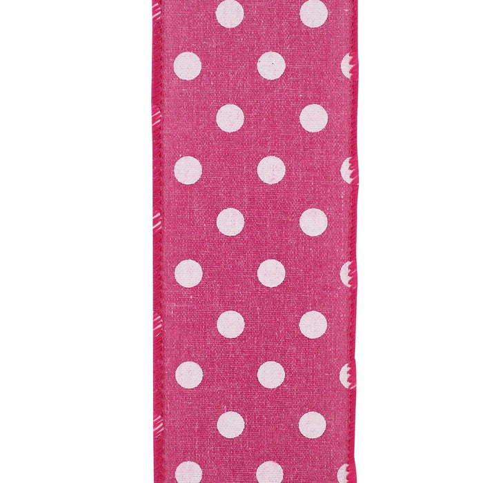 Aspirin Dot Linen Wired Edge, Fuchsia, 2-1/2 In