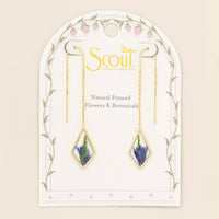 Pressed Flower Thread Earring - Purple Cornflower/Gold